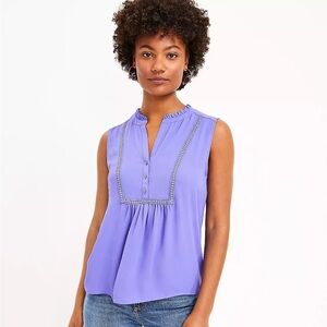NWOT Loft Lace Trim Mixed Media Shell Purple Size L